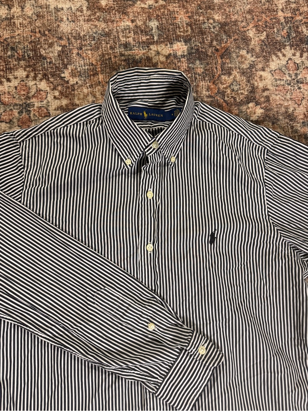 Classic Ralph Lauren black and white striped button down shirt size medium